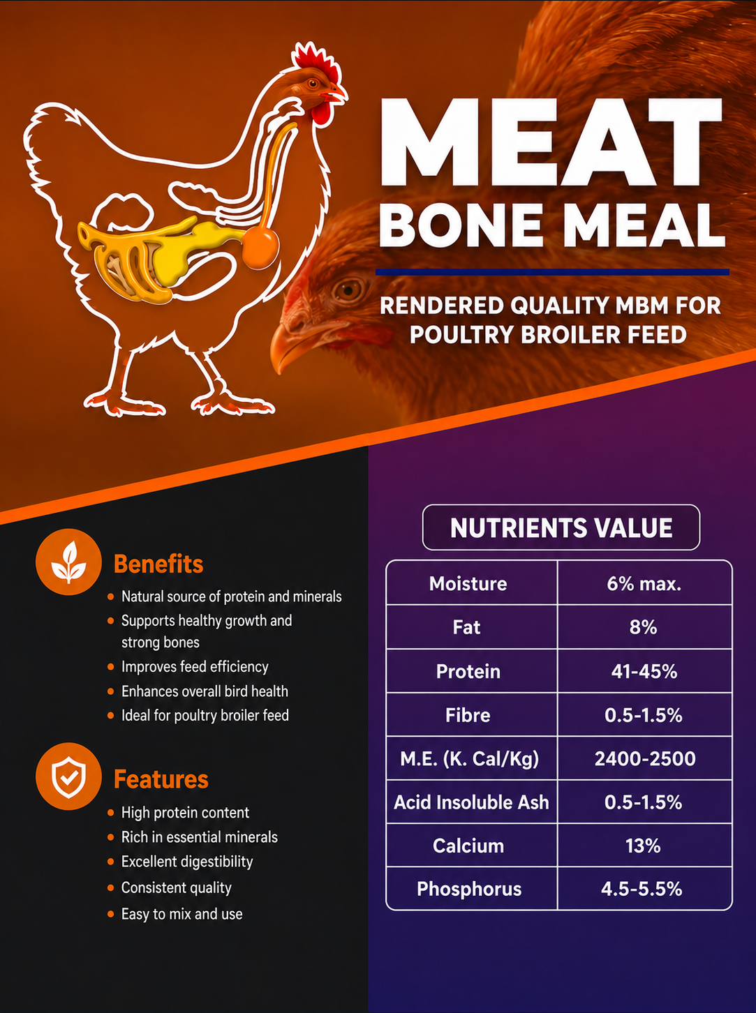 Meat Bone Meal MBM For Poultry Broiler Feed